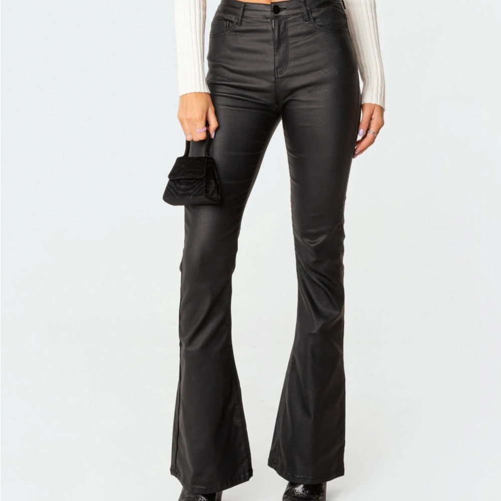 Black Flared Leather Pants